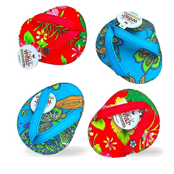 NWT 4 Pc Flip Flop Rattan Cotton Vibrant Floral Made in CA Coaster Set - Picture 2 of 9